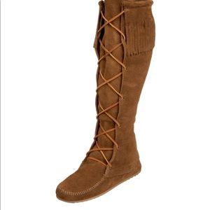 Minnetonka front lace knee high boots